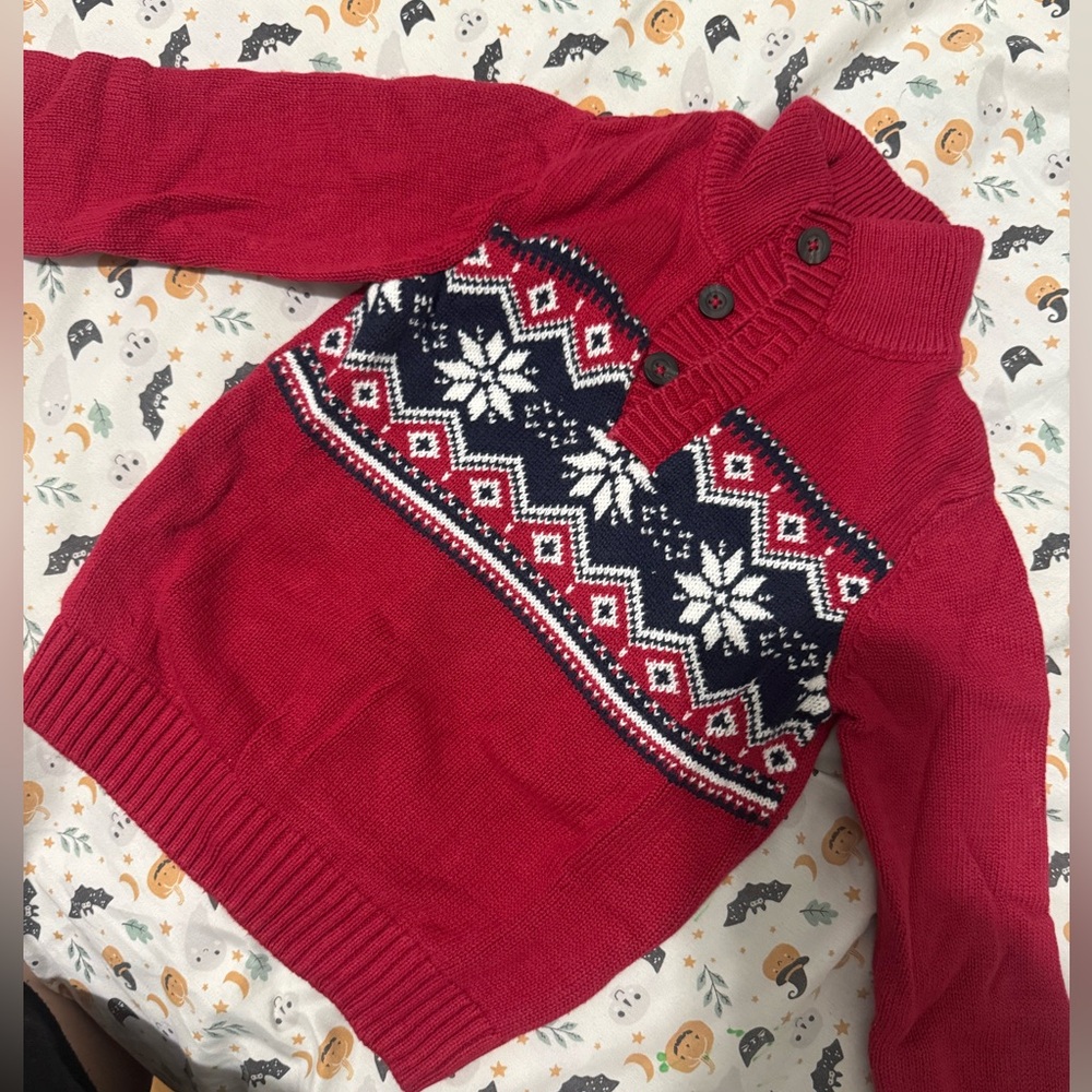 Place Red and Navy Snowflake Turtleneck Sweater